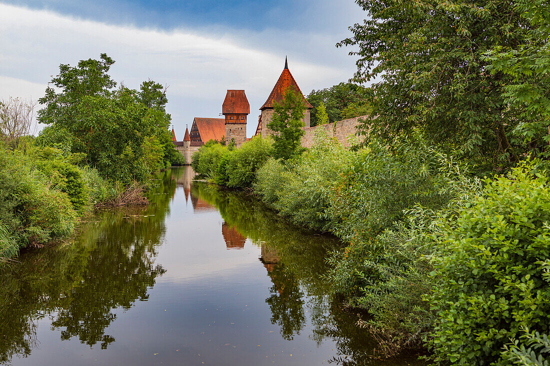 City wall on the Wörnitzinsel in Dinkelsbuehl, Bavaria, Germany