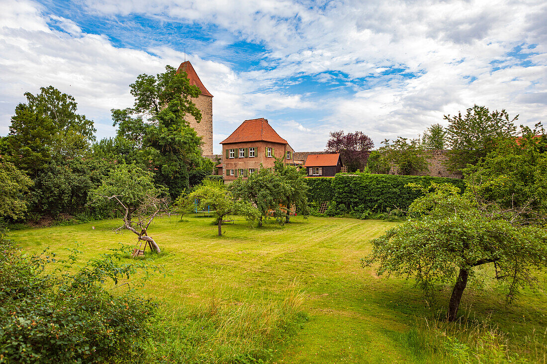White Tower and Noah's Ark, Garden of the Senses in Dinkelsbuehl, Bavaria, Germany