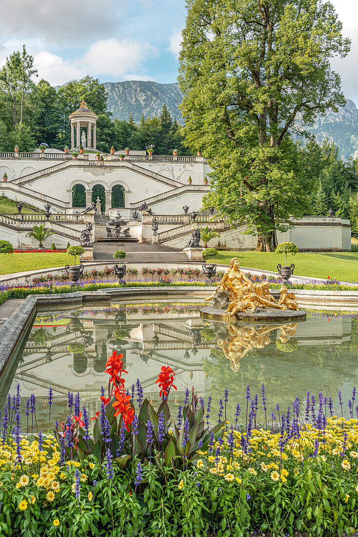 Water parterre in the park of Linderhof Palace, Ettal, Bavaria, Germany