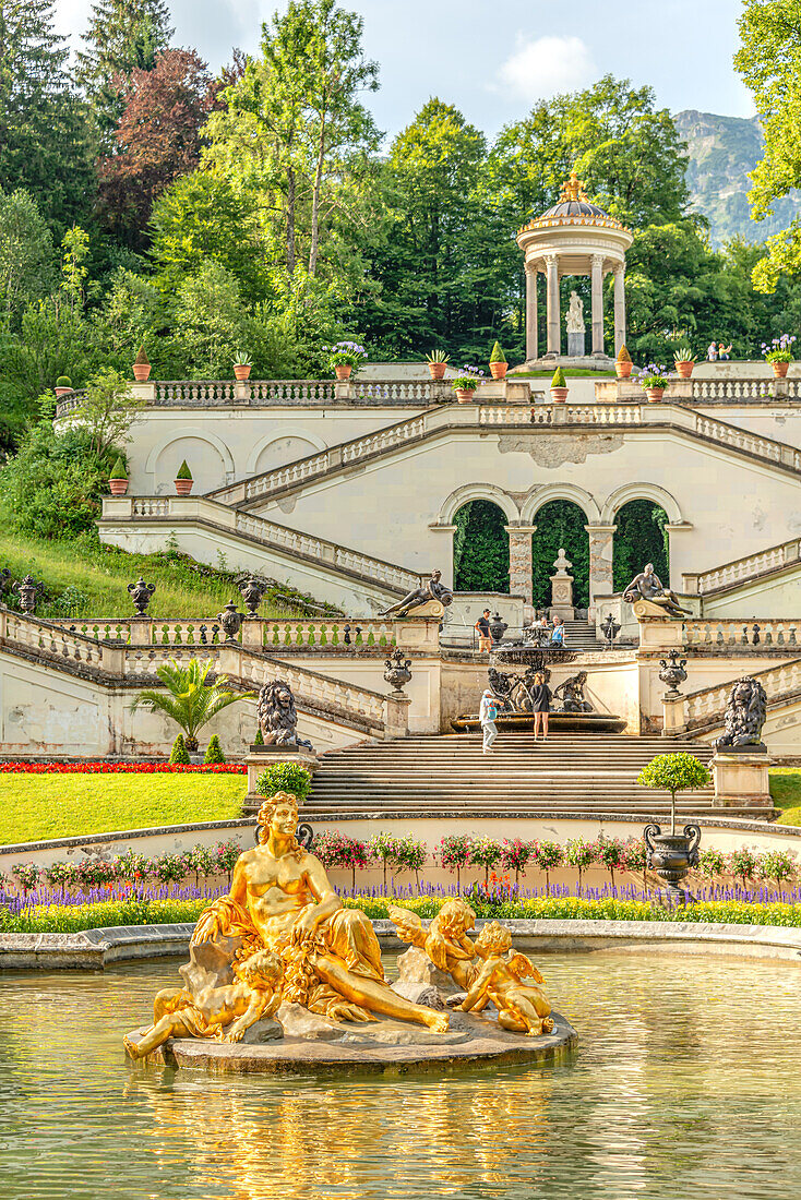 Water parterre in the park of Linderhof Palace, Ettal, Bavaria, Germany