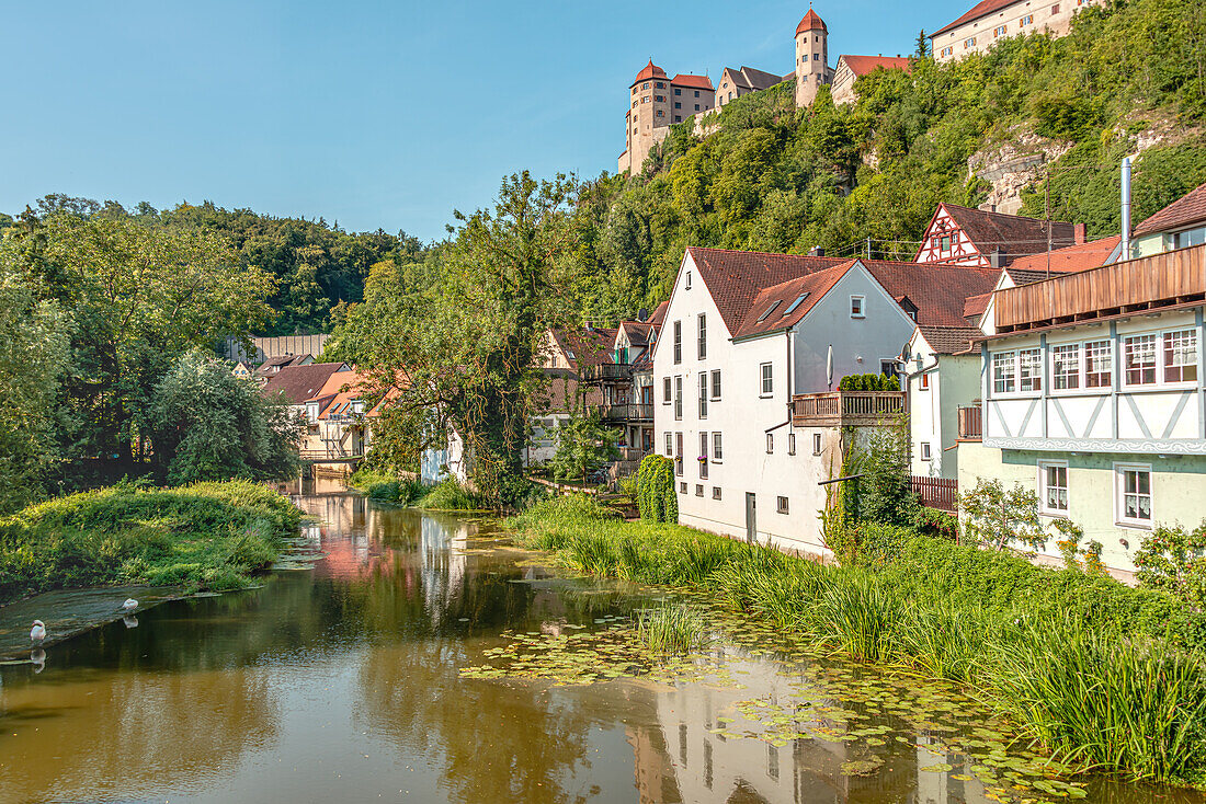 River Wörnitz in Harburg in summer, Swabia, Bavaria, Germany