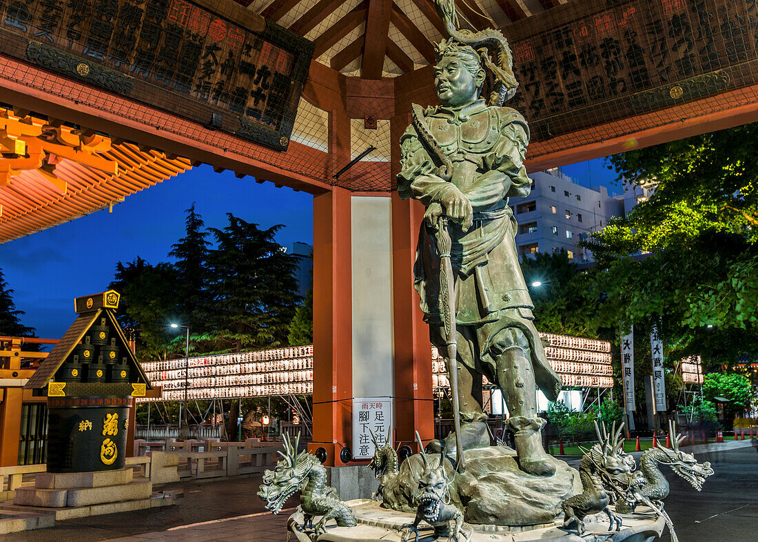 Sculpture of Sakara, the king of water by Kotaro Takamura on a fountain at Sensoji Temple, Asakusa, Tokyo, Japan