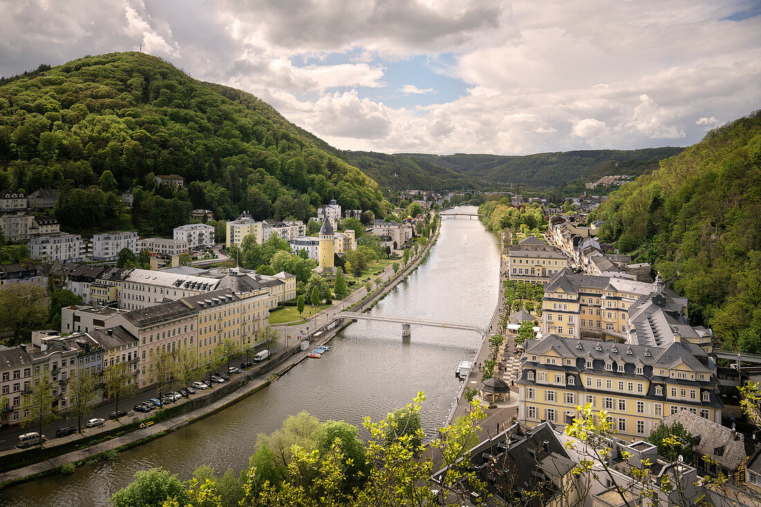 Panorama of the spa town of Bad Ems, UNESCO World Heritage Site 'Major Spa Towns of Europe', Rhineland-Palatinate, Germany