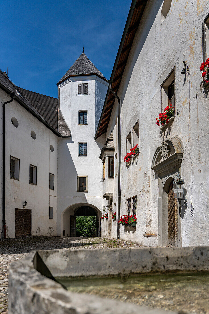 Inner courtyard of the Höglwörth monastery, Chiemgau, Bavaria, Germany