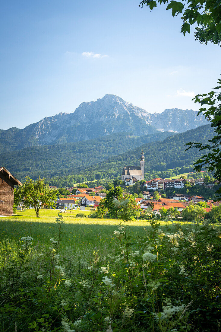 View of the village of Anger im Chiemgau, Bavaria, Germany