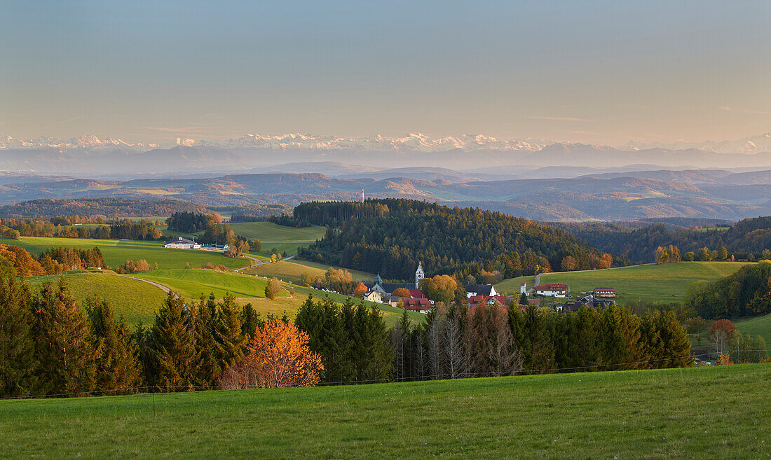 View from Dachsberg - Finsterlingen over Dachsberg - Hierbach to the Swiss Alps, Hotzenwald, Southern Black Forest, Black Forest, Baden-Wuerttemberg, Germany, Europe