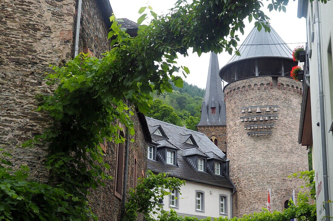 Old town tower in Traben-Trabach on the Moselle, Hunsrück, Rhineland-Palatinate, Germany