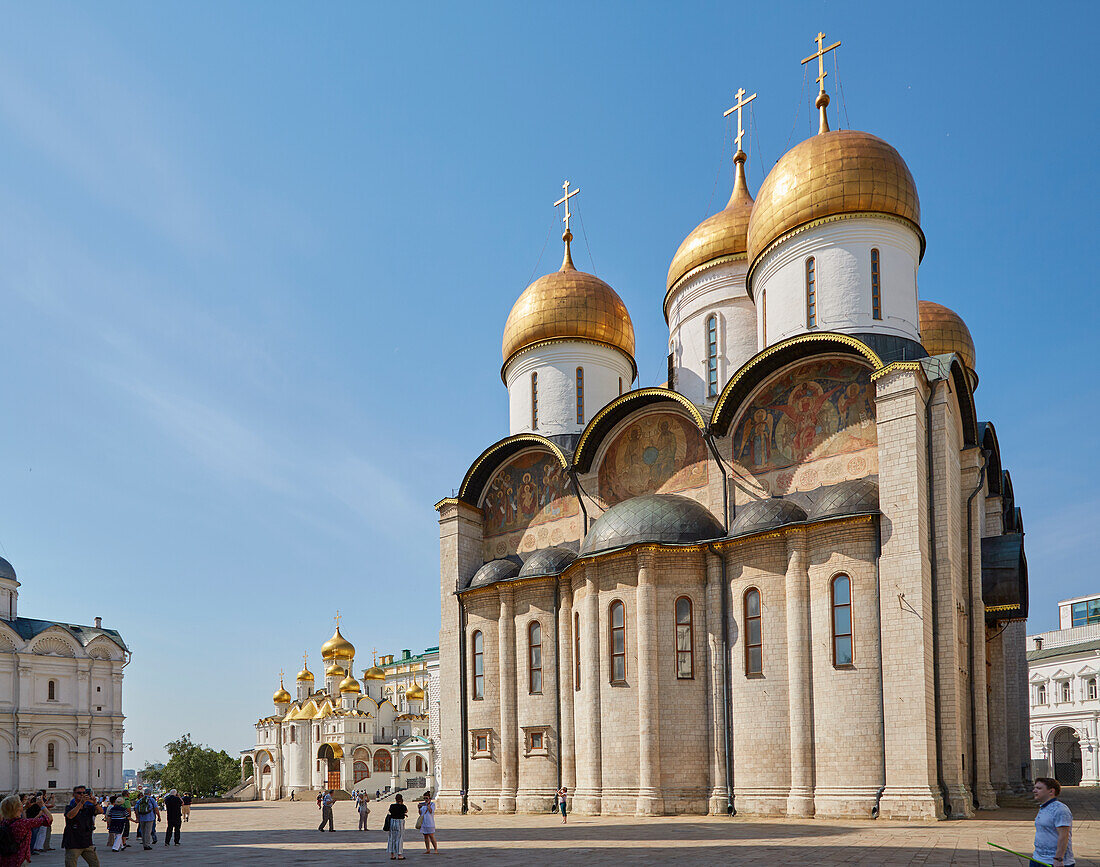 Cathedral Square in the Kremlin in Moscow with the Dormition Cathedral, Assumption Cathedral, Moskva, Moscow-Volga Canal, Russia, Europe