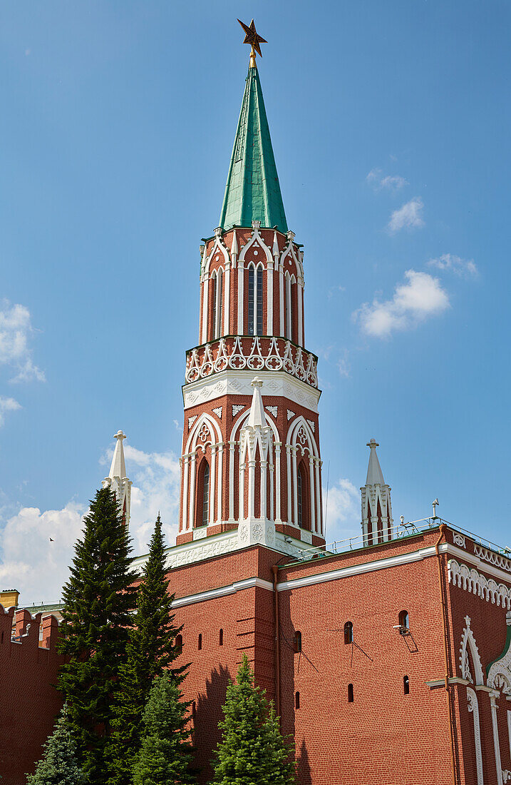 Moskau, Nikolaus-Torturm in der Kreml-Mauer am Roten Platz, Krasnaja ploscad, Moskva, Moskau-Wolga-Kanal, Russland, Europa