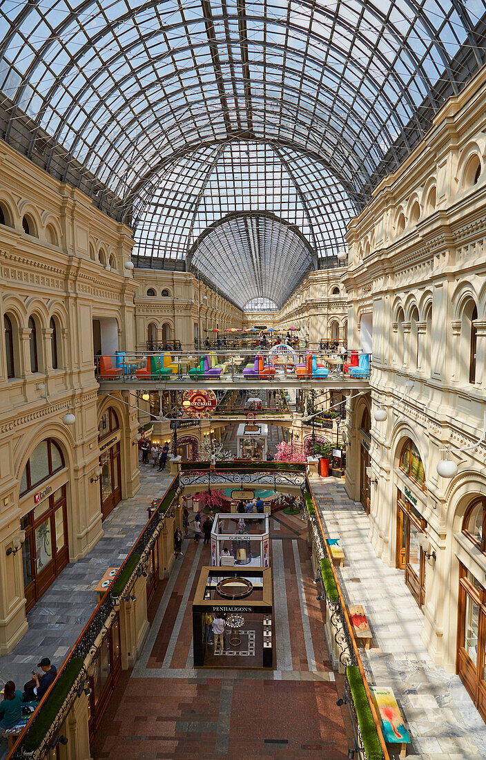Interior view of GUM department store in Moscow on Red Square, Krasnaya ploscad, Moskva, Moscow-Volga Canal, Russia, Europe