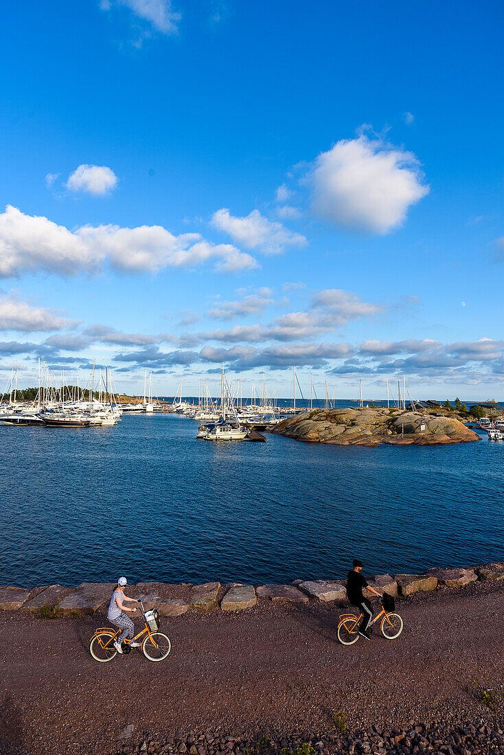 Cyclists Hanko Harbor, Hanko, Finland