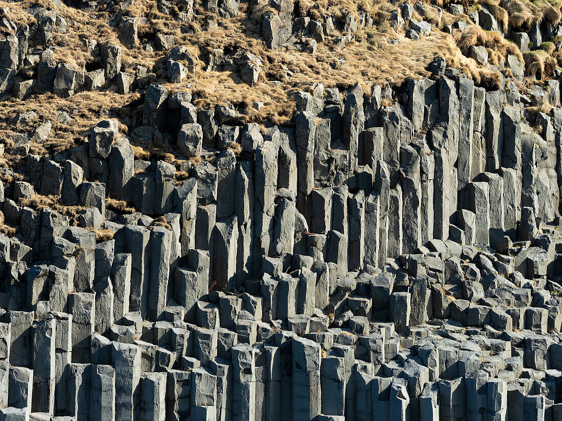 Basalt columns on Reynisfjara Beach near Vik, Iceland, Europe