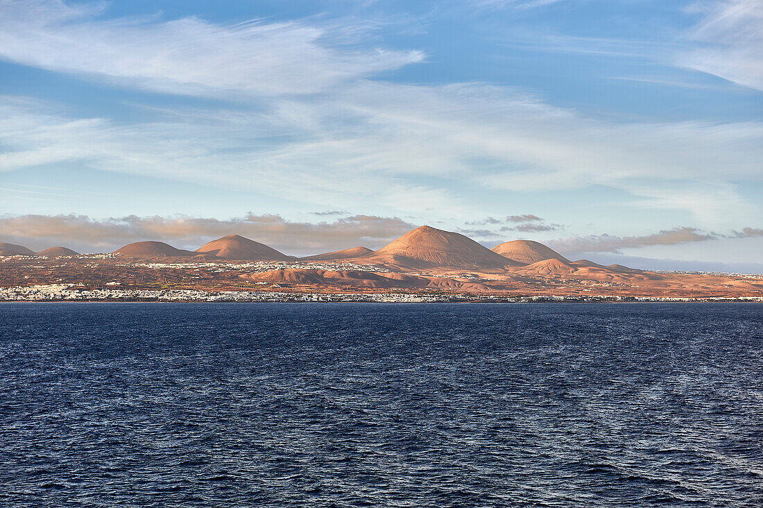 View from the Atlantic to Arricife, Lanzarote, Canary Islands, Europe