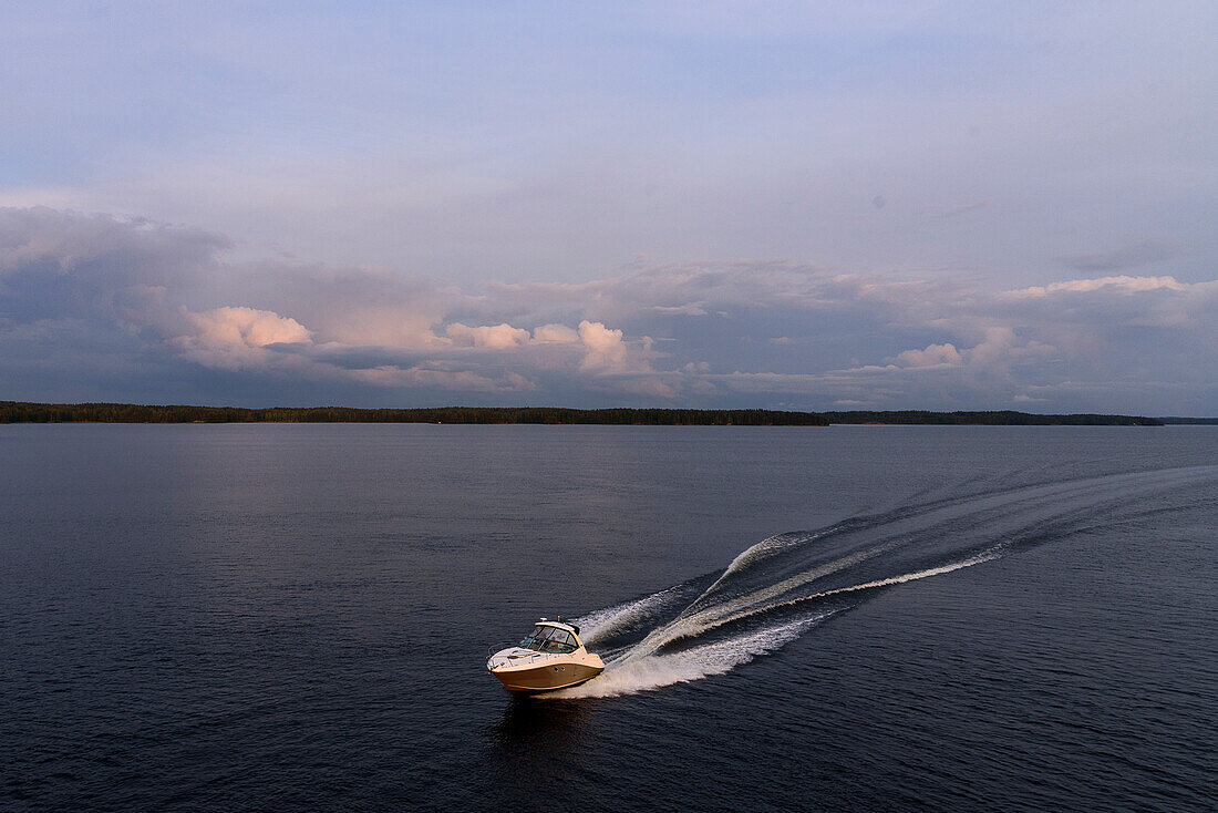 Motorboat on the Finnish Lake District, Finland