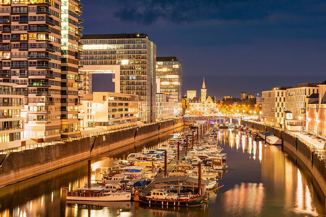 Kranhäuser, marina and former port authority, Rheinauhafen, Cologne, North Rhine-Westphalia, Germany, Europe