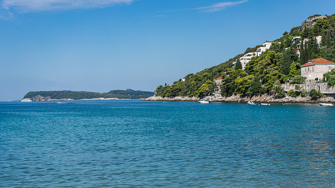 View of Sunset Beach just outside the old town of Dubrovnik, Dalmatia, Croatia.