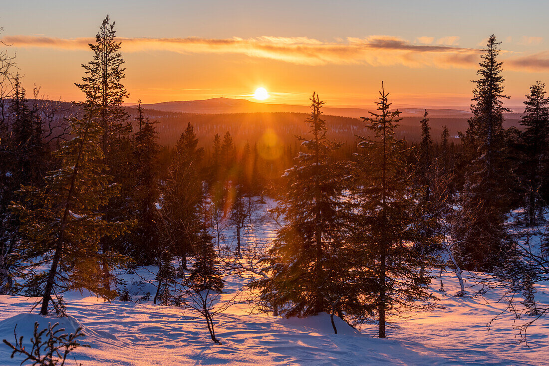 Sunset seen from Pallastunturi, Muonio, Lapland, Finland