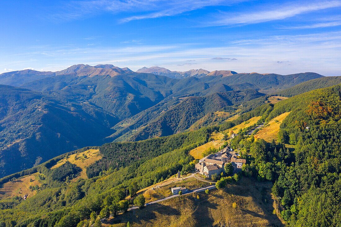 Aerial view of San Pellegrino in Alpe, Garfagnana Valley, Lucca Province, Toscana, Italy