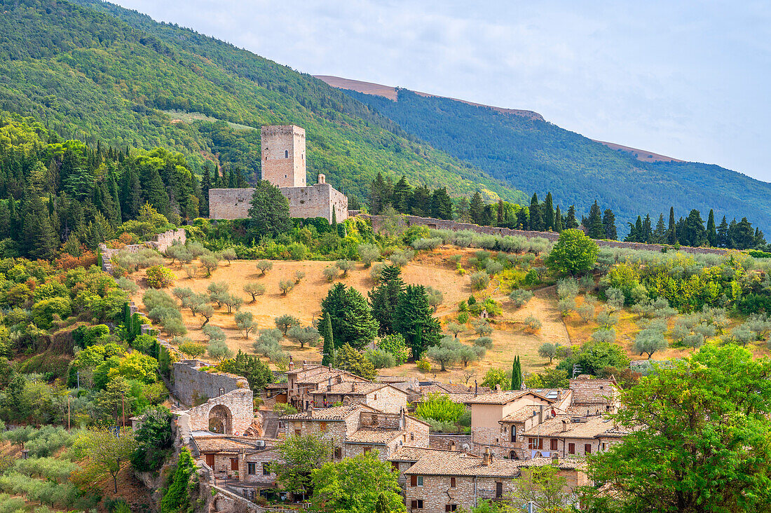 View to Rocca Minore Castle in Assisi, Perugia Province, Umbria, Italy