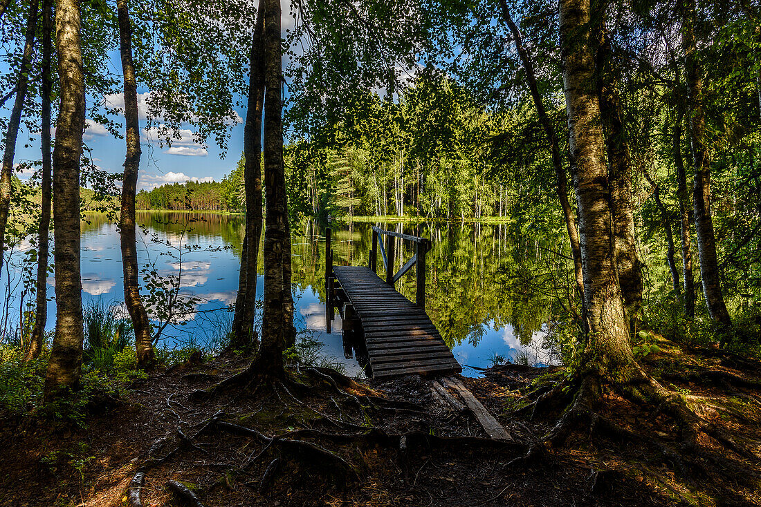 Boat jetty on the lake in Seitseminen National Park, Finland
