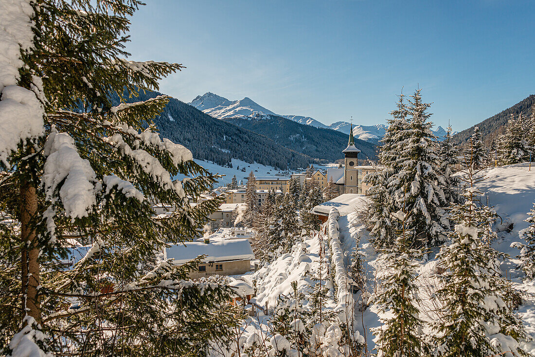 City view of Davos in winter, Grisons, Switzerland