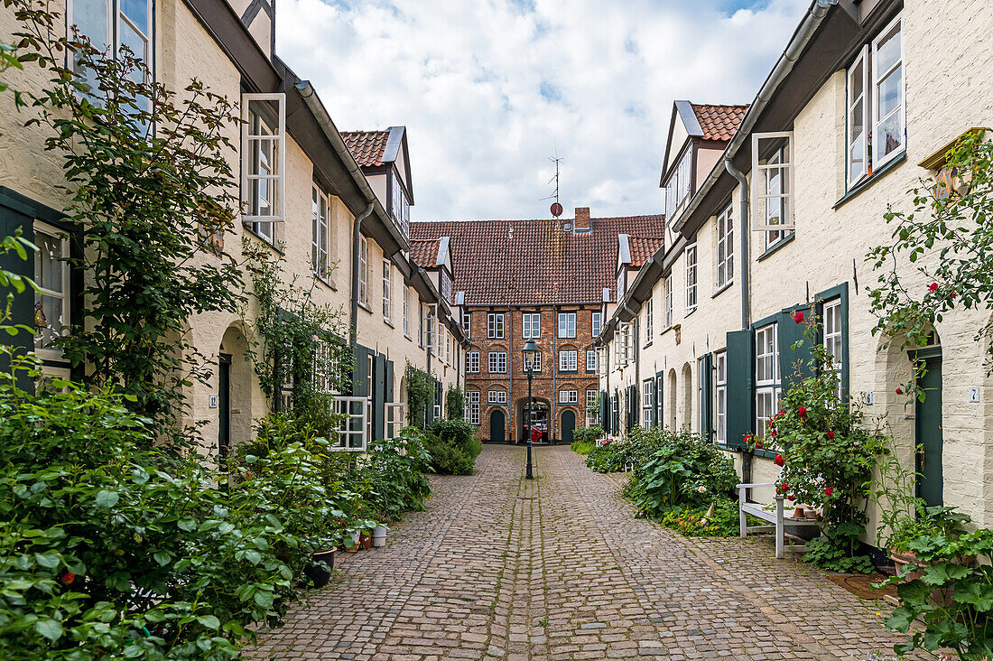 View into the Glandorps Hof in Lübeck, aisles and courtyards, Stiftungshof, Lübeck, Hanseatic City, Schleswig-Holstein, Germany
