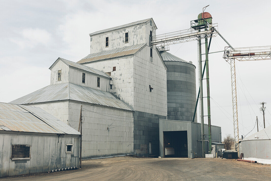 Grain silos, buildings in rural Washington