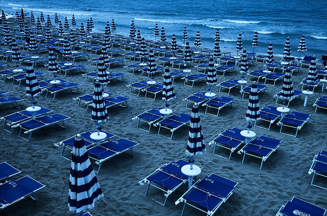 Beach chairs, empty, blue