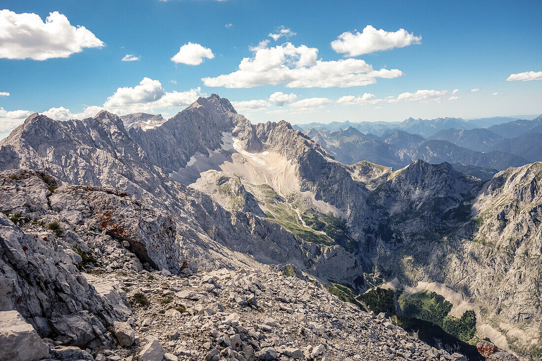View of the Zugspitze with the Jubiläumsgrat from the summit of the Alpspitze