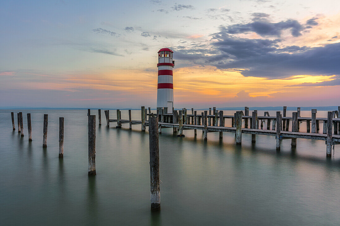 The lighthouse in Podersdorf am Neusiedler See during the sunset in Burgenland, Austria