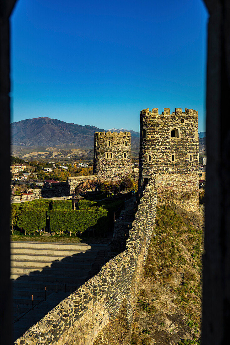 Architecture of medieval castle of Akhaltsikhe town, known as Rabati with fortification walls and towers, Georgia