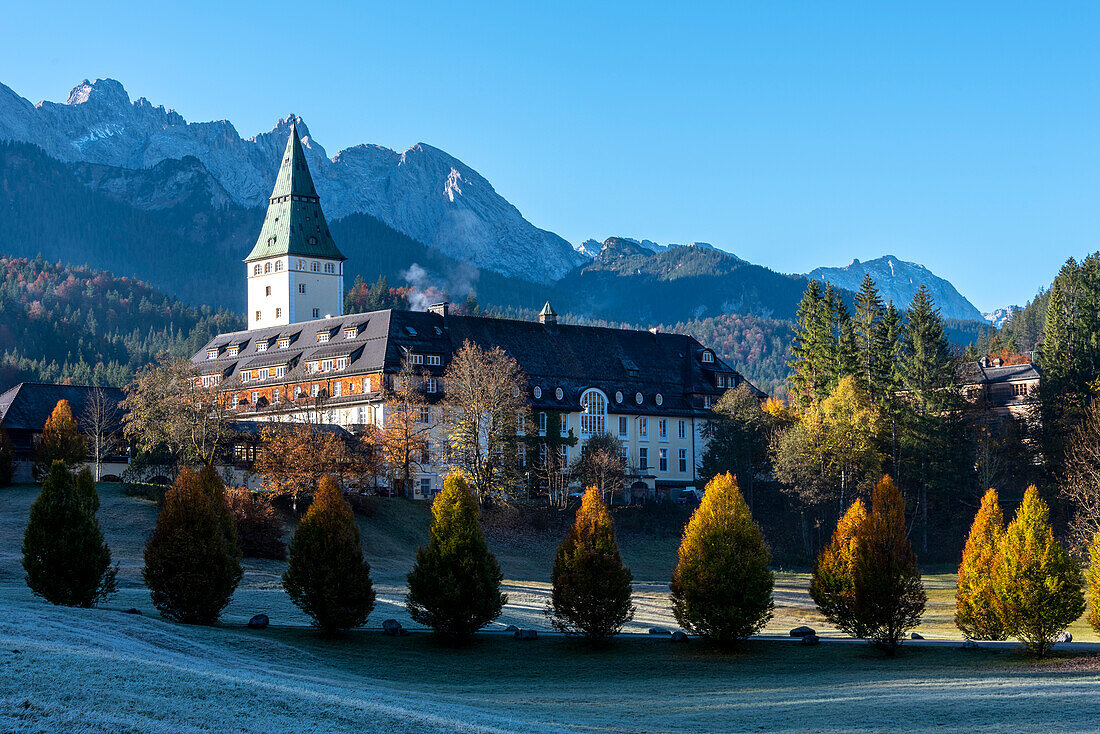 Schloss Elmau in autumn, castle hotel, Klais near Mittenwald, Bavaria, Germany