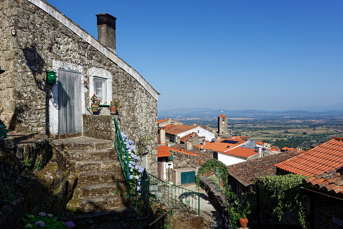 The superbly situated village of Monasanto is nestled in granite rocks high on a ridge, Beira, Portugal.