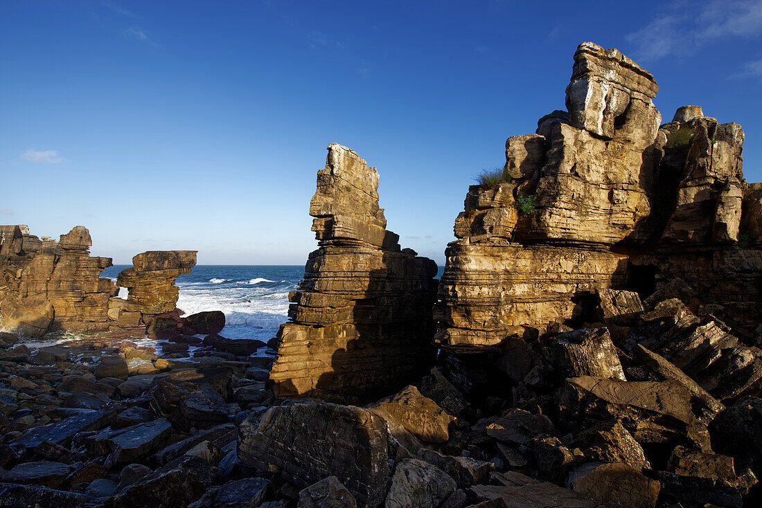 Coastline with rock formations at Peniche, Atlantic coast, Portugal