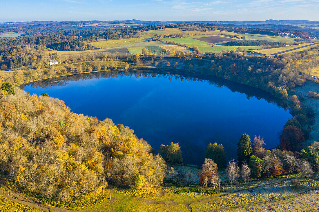 Aerial view of the Weinfelder Maar near Daun, Totenmaar, Dauner Maare, Eifel, Rhineland-Palatinate, Germany