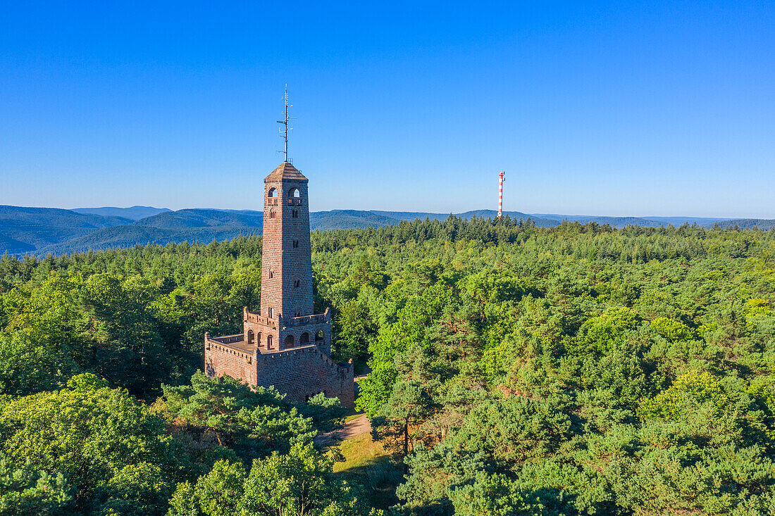 Aerial view of the Bismarck Tower from Kallstadt, Palatinate Wine Route, Bad Durkheim, Rhineland-Palatinate, Germany
