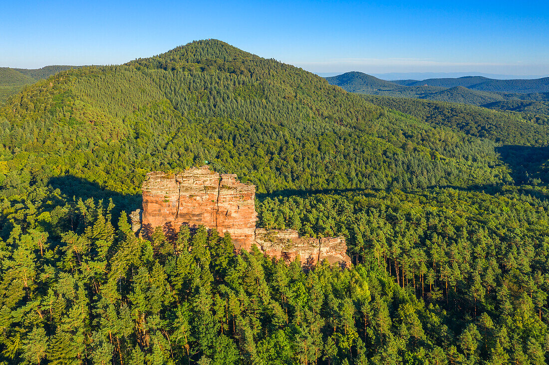 Aerial view of the Asselstein near Annweiler, Wasgau, Palatinate Forest, Rhineland-Palatinate, Germany