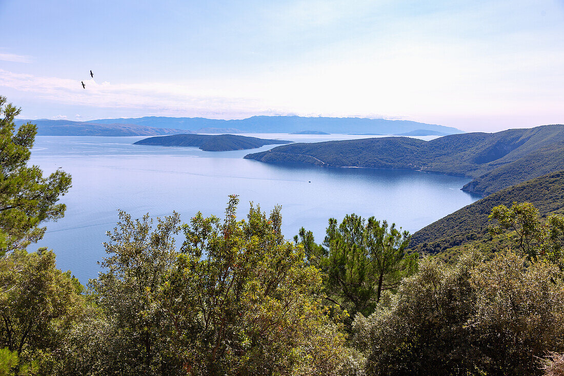 Islands of Cres, Plavnik and Krk, view from the east coast of the island of Cres near Beli