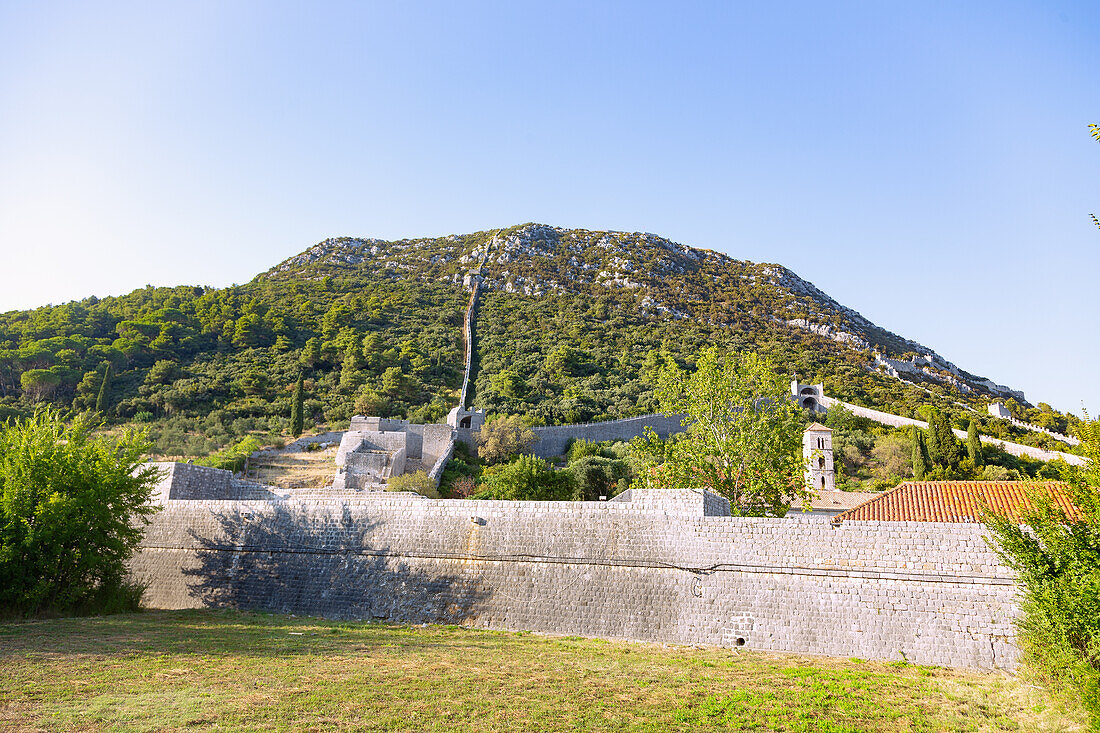 Ston, Halbinsel Pelješac, Stadtbefestigung, längste Steinmauer Europas, Dalmatien, Kroatien