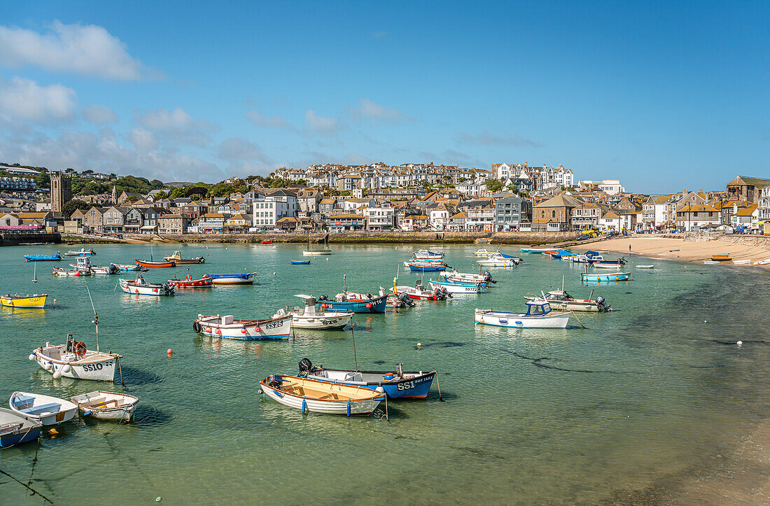 St. Ives fishing port, seen from Smeatons Pier, Cornwall, England, UK