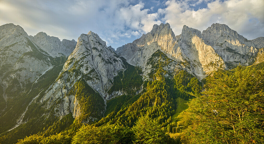Predigtstuhl, Fleischbank, Totenkirchl, Wilder Kaiser north side of the Kaiserbach valley, Tyrol, Austria