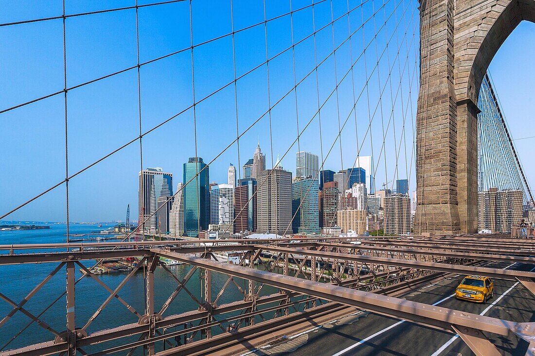 New York City, Manhattan, Financial District from Brooklyn Bridge