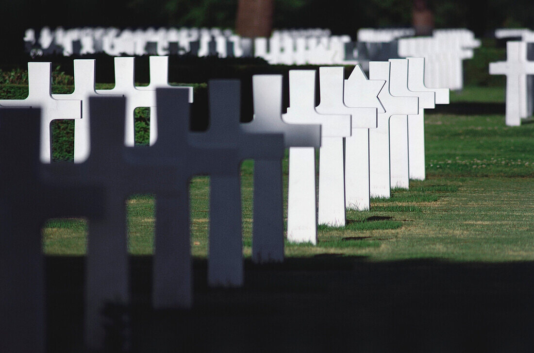 Tombstones in American military cemetery, Anzio, Italy