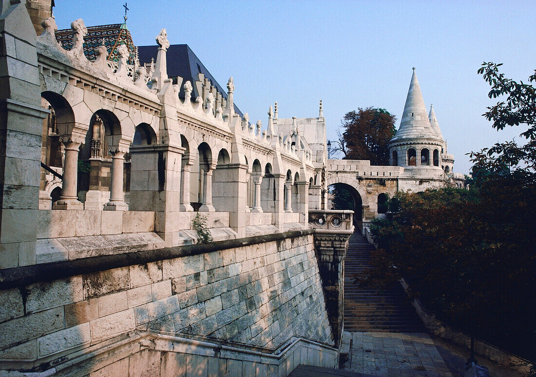 Fortified wall of a castle, Fisherman's Bastion, Budapest, Hungary