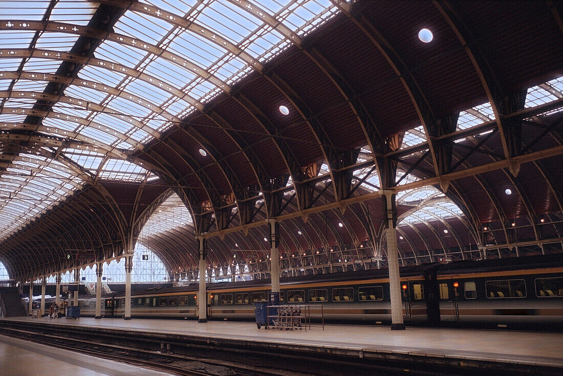 Interiors of a railroad station, London, England