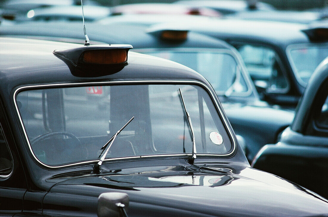 Close-up of taxis, London, England