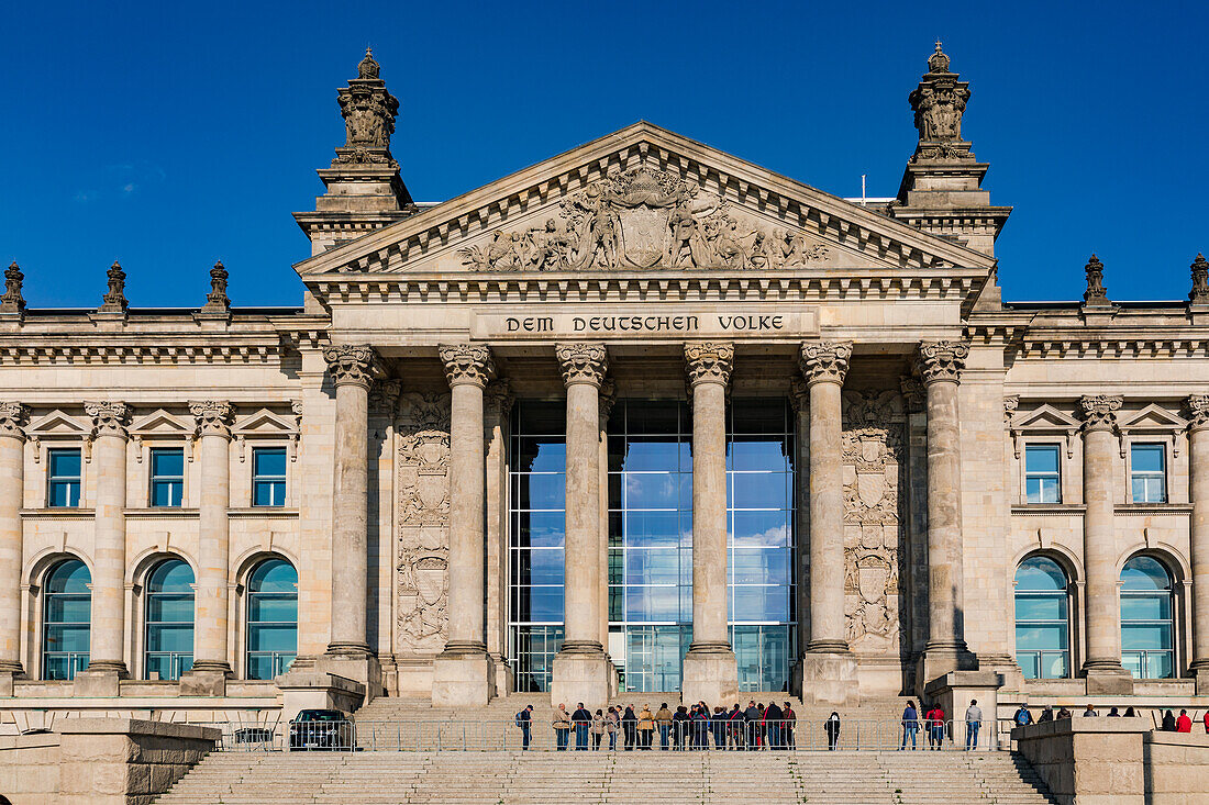 The view from the Platz der Republik to the German Reichstag building in Berlin is well worth seeing