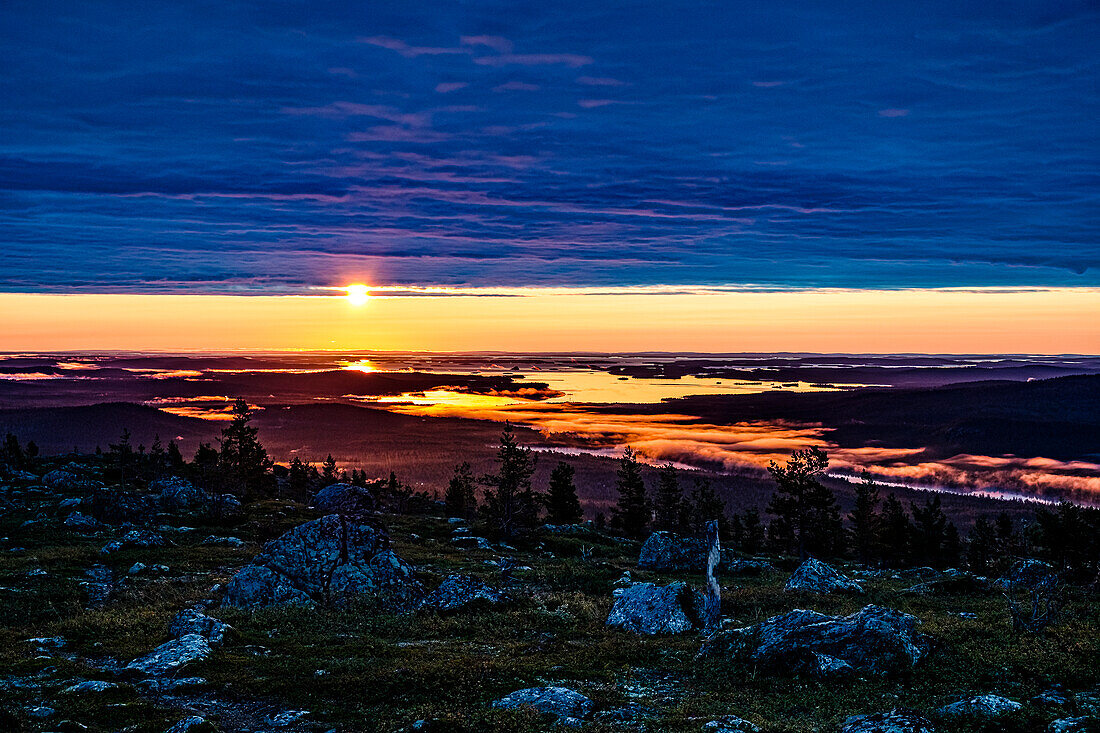 View from Otsamo at sunrise, Lake Inari in the background., Inari, Finland