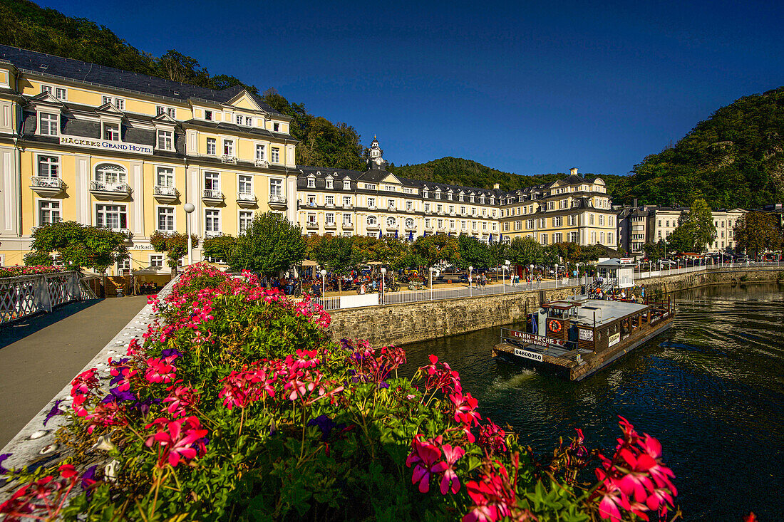 Bridge over the Lahn to the spa district in Bad Ems, Rhineland-Palatinate, Germany