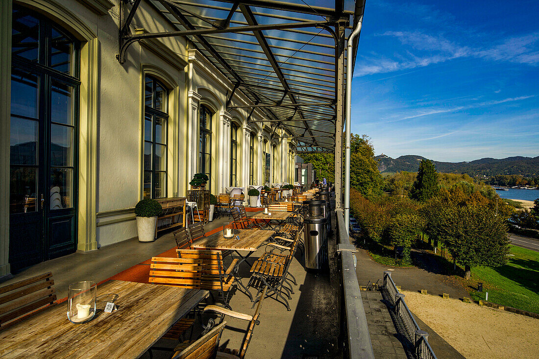 Restaurant in the historic Rollandseck train station, Remagen; District of Ahrweiler; Rhineland-Palatinate; Germany